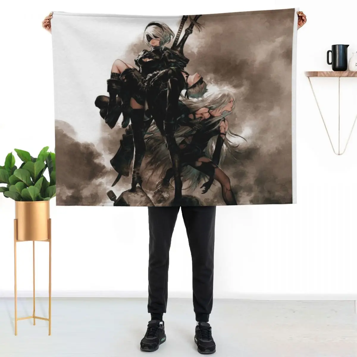

Nier Automata 9S A2 2B Throw Blanket Warm Accent Blanket for Living Room Decoration
