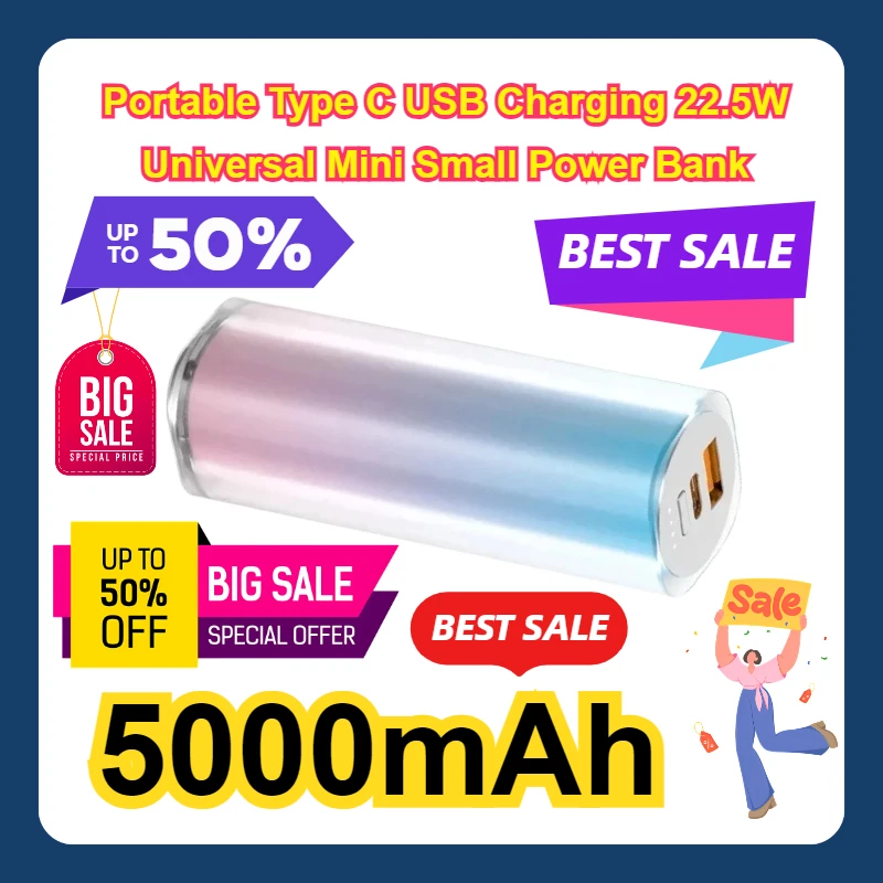 

Fast Charger for IPhone Samsung Huawei Portable Type C USB Charging 22.5W Universal Mini Small Power Bank Externall Battery