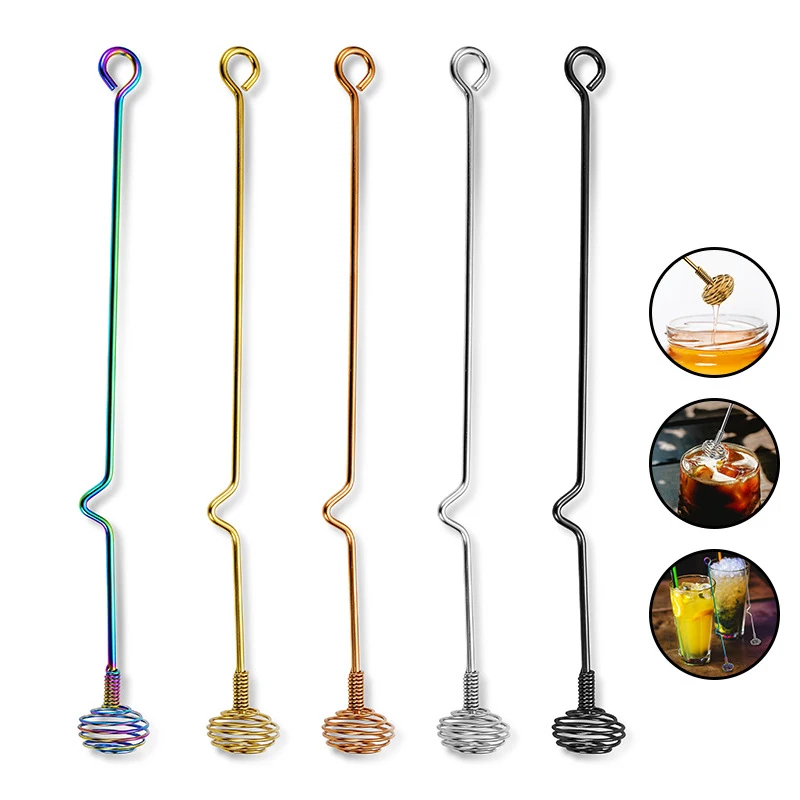 2PCS honey spoon long handle stainless steel bar cocktail mixing bar, milk tea, coffee, cocktail stirrer