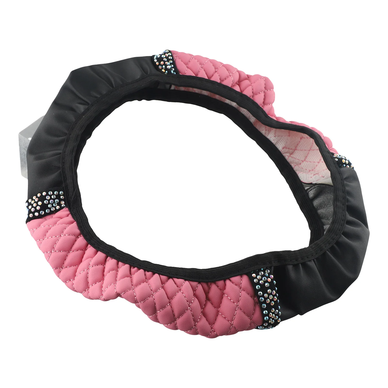 Pink Girly PU Leather Car Interior-Diamond Car Steering Wheel Cover Protective Cover 38cm Good Looking And Durable Accessories