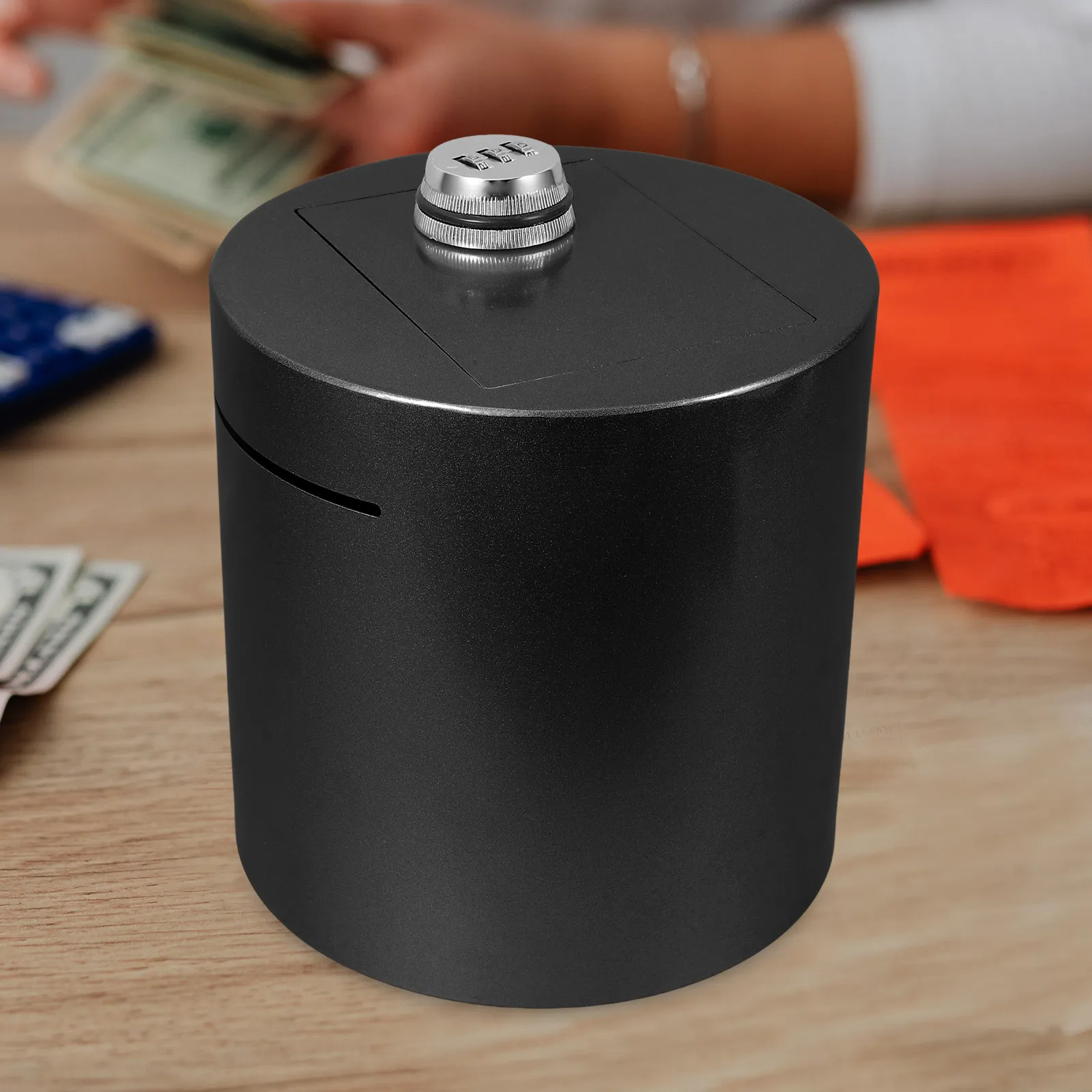 

Premium Metal Piggy Bank Cylinder Shape Unbreakable Iron Construction Password Lock Money Saving Box for Adults Coins Bills