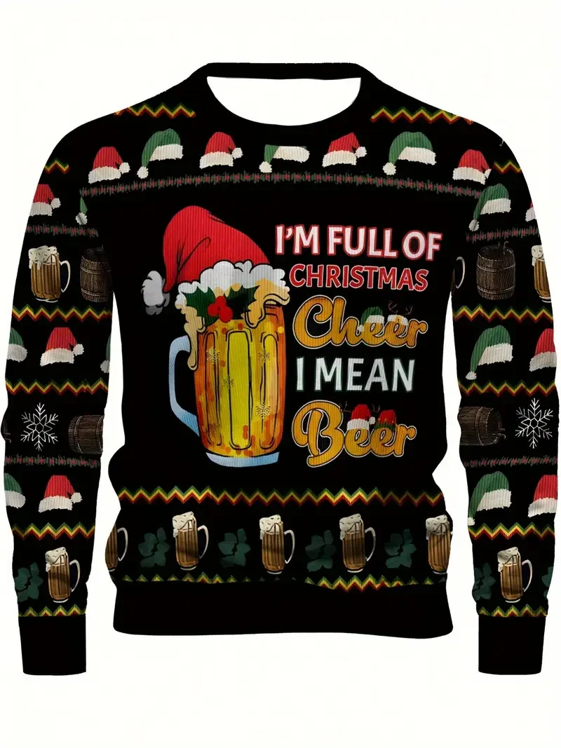 مضحك سانتا كلوز طباعة موضة البلوزات الرياضية الرجال عادية الجولة الرقبة كنزة قطيفة القبيح Cugly عيد الميلاد سترة النساء بلايز #5