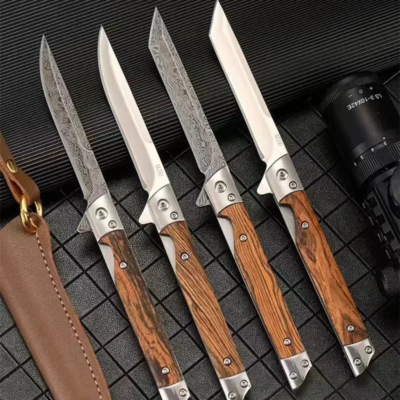 Damascus Pattern Folding Knife Multi-Purpose Outdoor Camping Quick Open Pocket Knife Stainless Steel Folding Knife