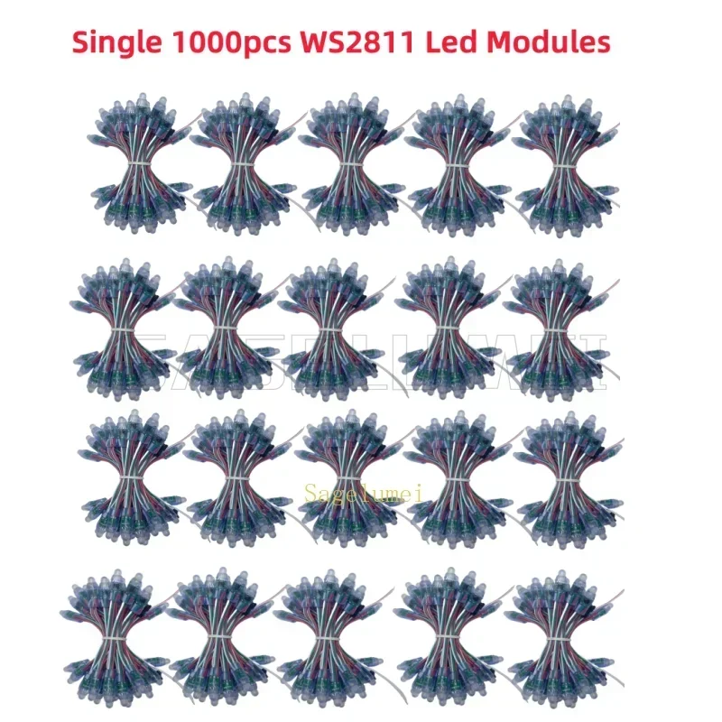 500-1000pcs DC5V 12mm WS2811 IC Full Color Pixel LED Module Light IP68 Waterproof RGB Color Digital LED Pixel Light T1000S Kits