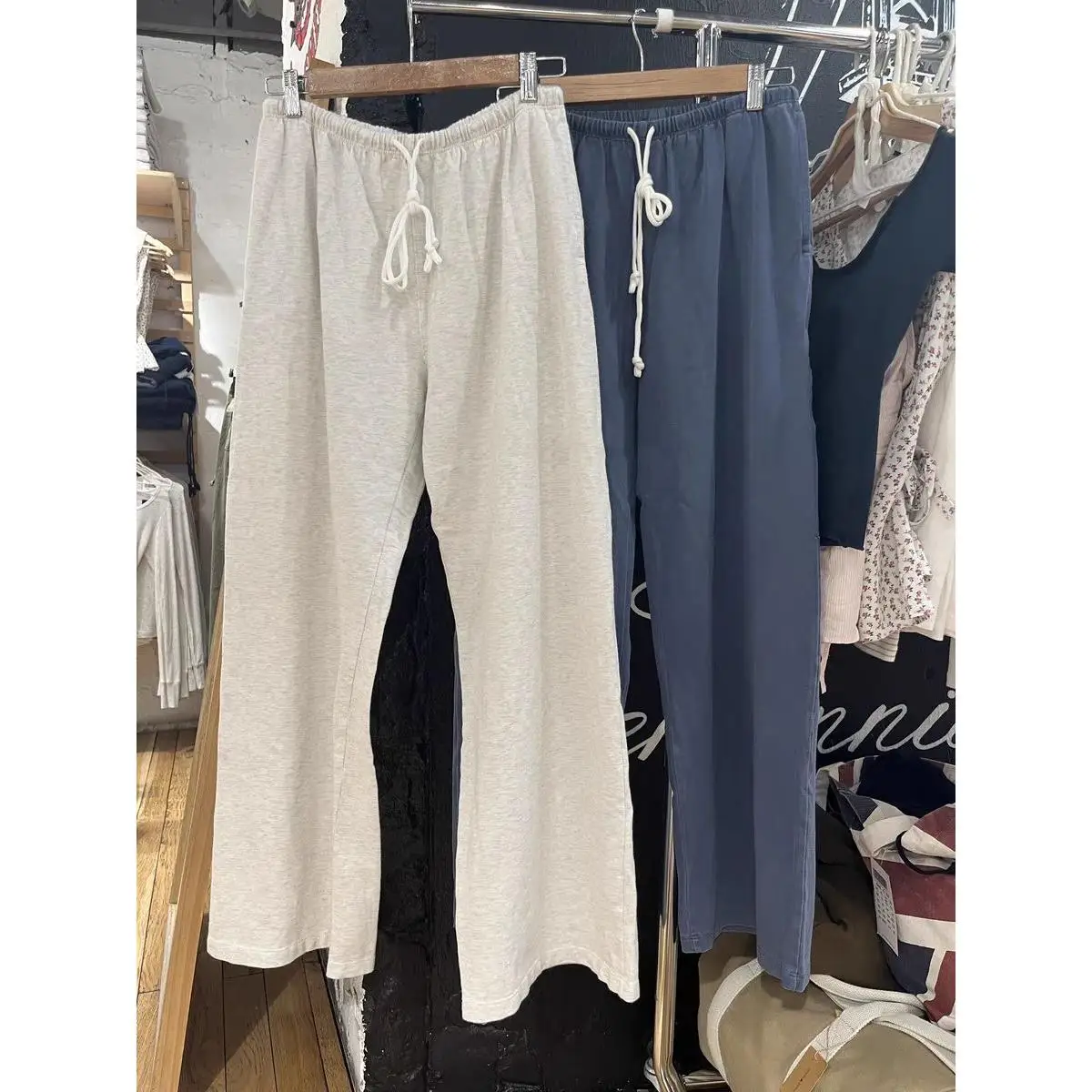 Solidne sznurkiem dorywczo proste spodnie dresowe jesień wysokiej talii bawełniane luźne spodnie damskie Streetwear Vintage sportowe długie spodnie — zdjęcie 2