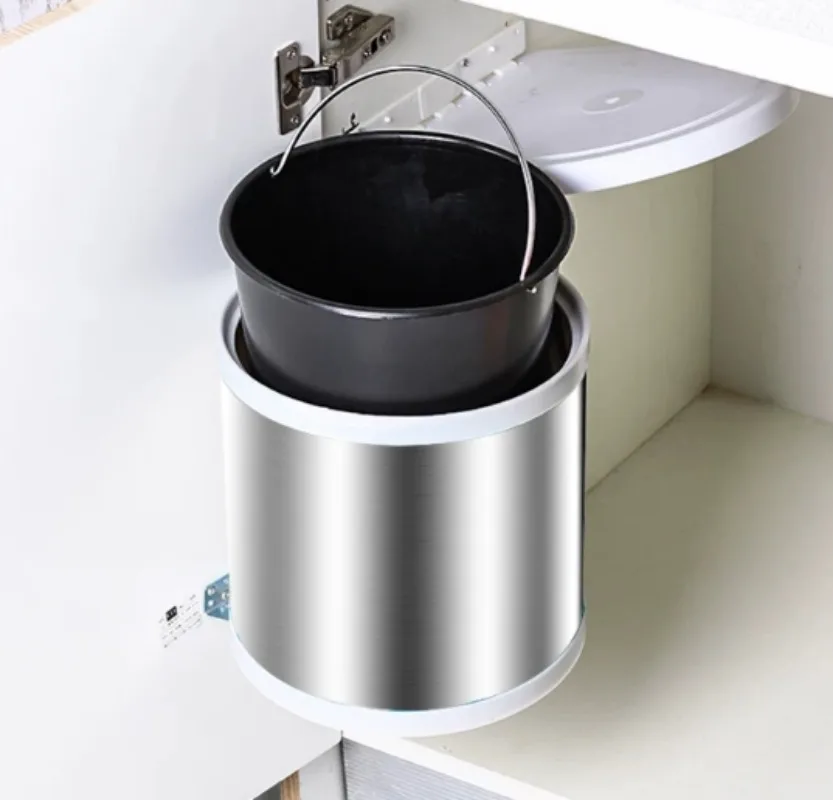Stainless Steel Built-in Hidden Flip Rotating Waste Bin Embedded Kitchen Hanging Trash Can