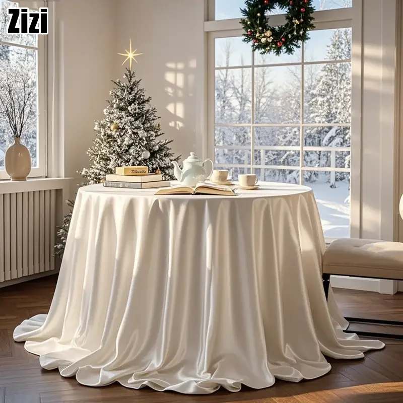 Solid Color Round Satin Tablecloth Suitable for Ceremonies Weddings Birthdays Dinners Christmas, and Valentine'S Day Decoration