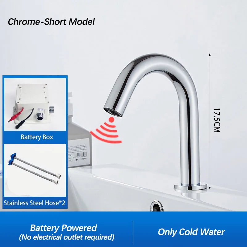 Zwarte automatische aanraakvrije infraroodsensor badkamerkraan. Touchless tapware. Koud warm water mixer kraan. Badkamer gootsteen kraan