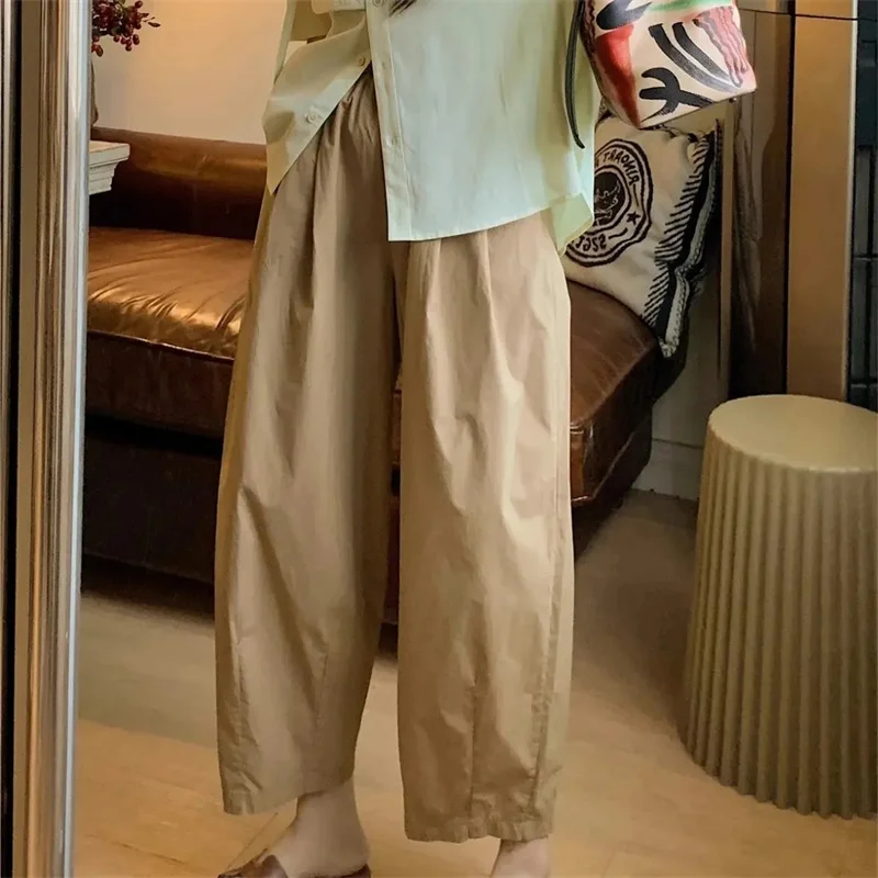 

2026 NEW Wide Leg Pants Female Loose Oversized Solid Color Harem Summer Casual Elastic Waist Ankle-length Pants Women Clothing