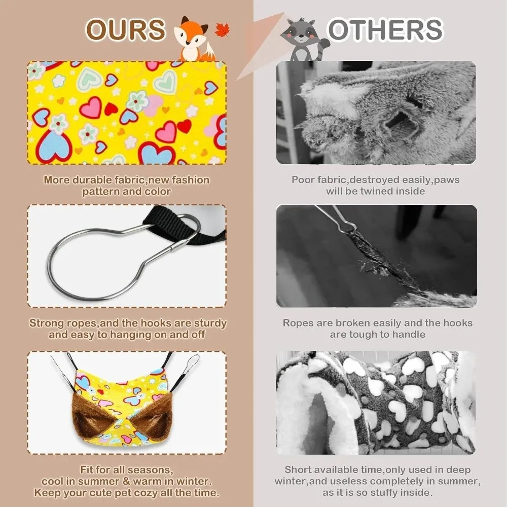 Dubbellaagse hamsterhangmat Dikker warme hangende kooihuis Gezellige fleeceprint Hamsterschuilplaats Kooiaccessoires