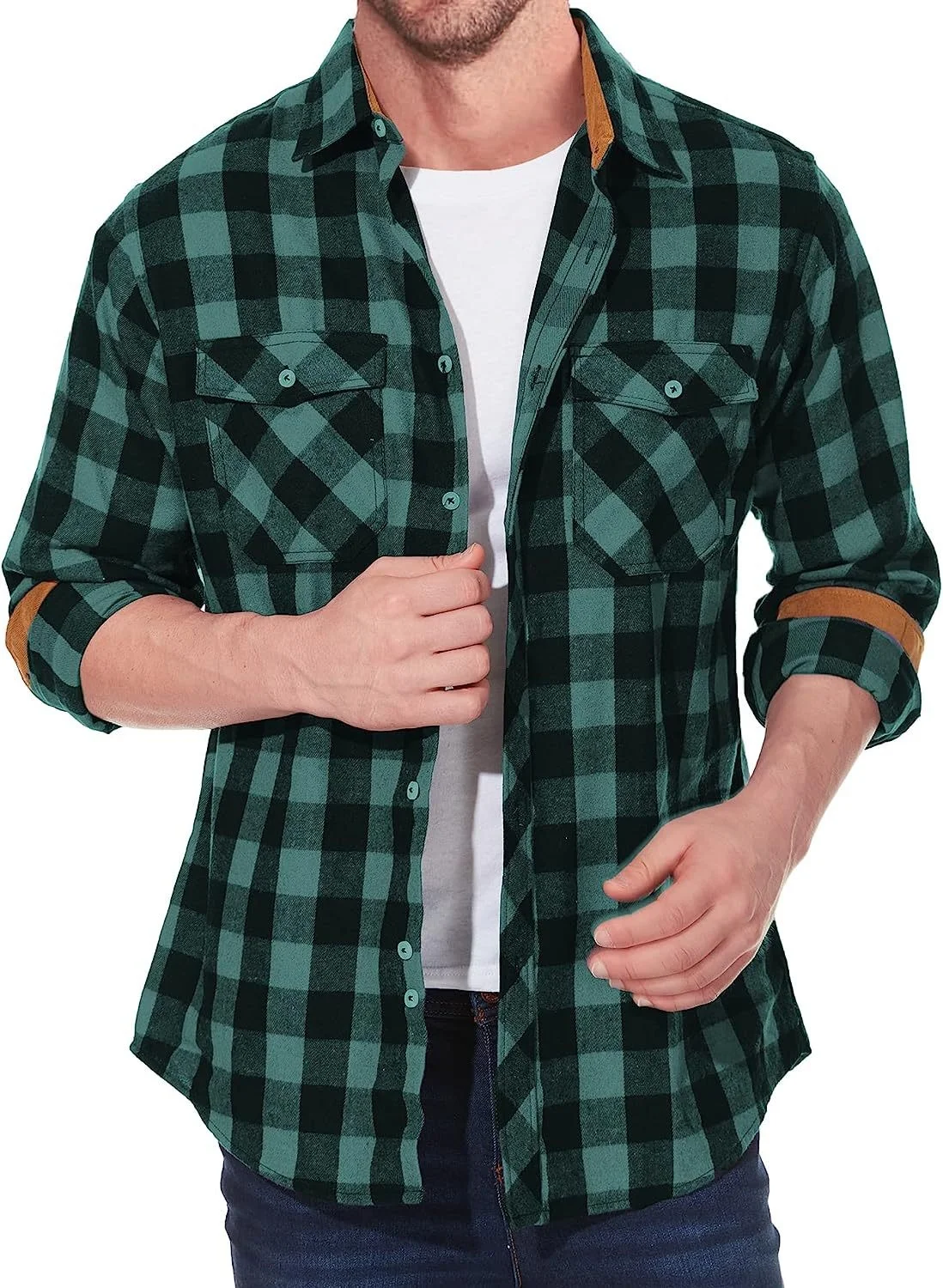 

Men's Casual Plaid Flannel Brushed Warm Shirt Lapel Long Sleeve Social Shirts For Men Business Professional Work Blouse Tops