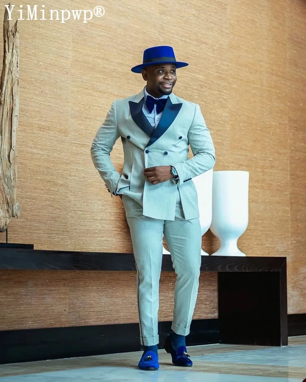 YiMinpwp-traje de 2 piezas para hombre, traje de solapa de pico con solapa en contraste para oficina, solapa de satén con un solo pecho para ocasiones especiales