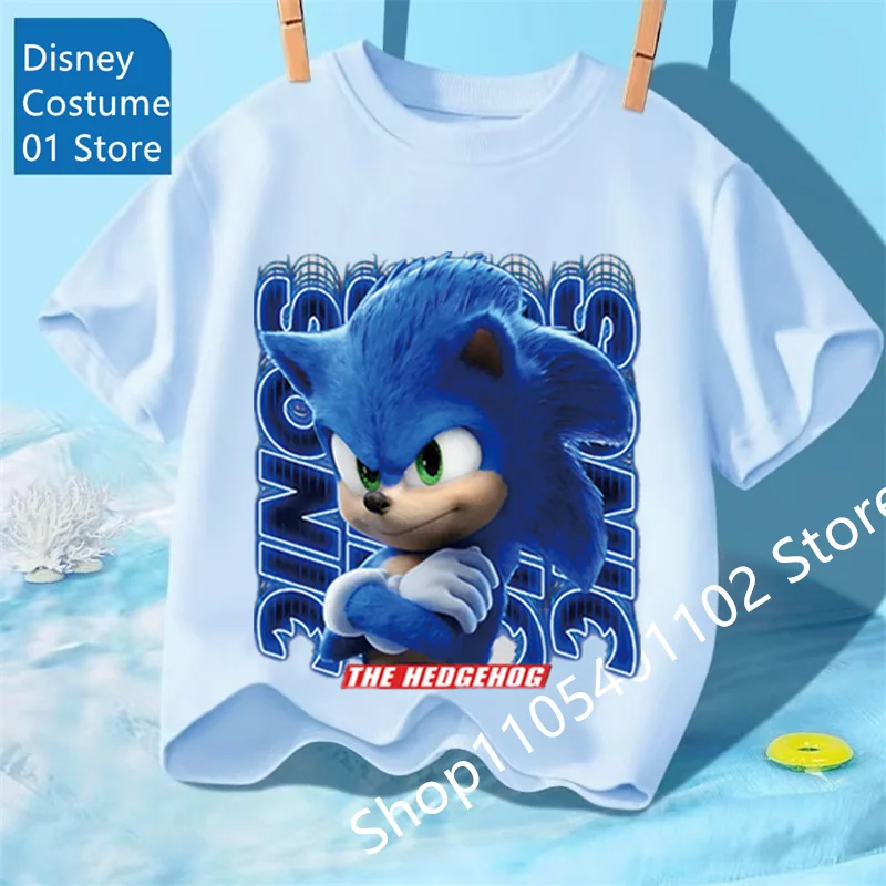 2026 Cartoon Boys' Round Neck Comfortable Short Sleeve Sonics The Hedgehog Children's Pure T-Shirt Girls' Breathable Top
