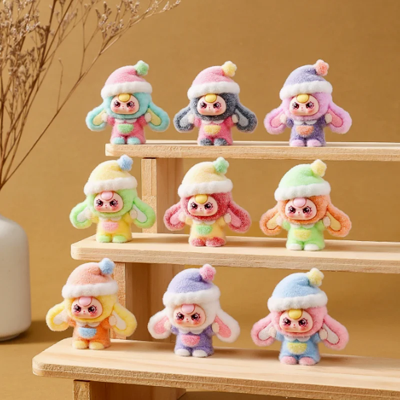 Новая детская шапка с тремя лисочками и бантом, пижамная серия, слепая коробка, милая мини-флокированная фигурка, настольный маленький орнамент, рождественский подарок для девочек