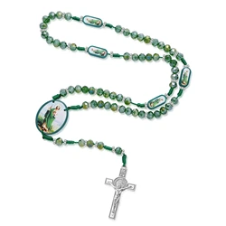 Saint Jude Necklace Easter Rosary Bead Necklace, Vintage Artificial Crystal Decor Pendant Necklace, Blessing Charm Catholic Gift