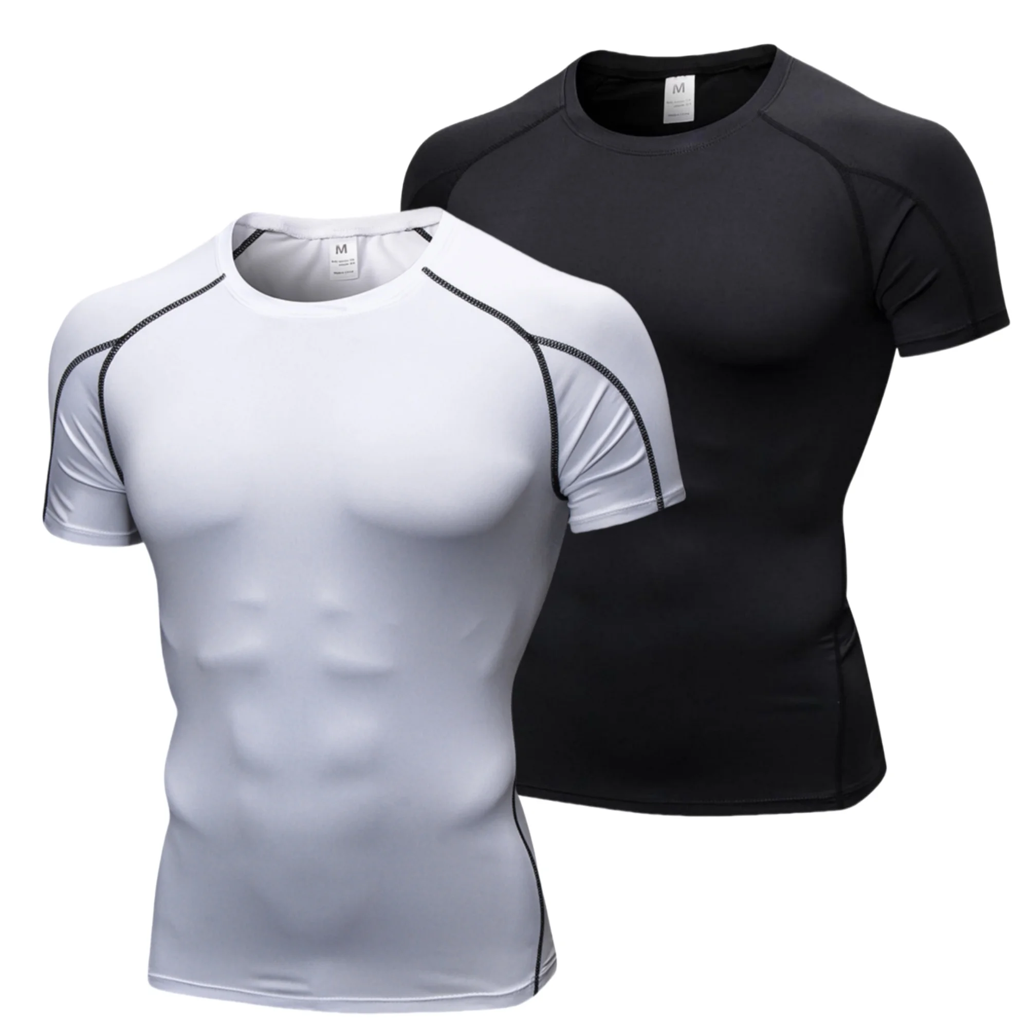 2er-Pack Herren-Kompressionsshirts, kurzärmeliges Workout-Fitness-T-Shirt, Laufoberteile