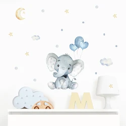 Cartoon Elephant Blue Balloon Watercolor Wall Stickers Removable Nursery Wall Decals Print Kids Baby Room Interior Home Decor