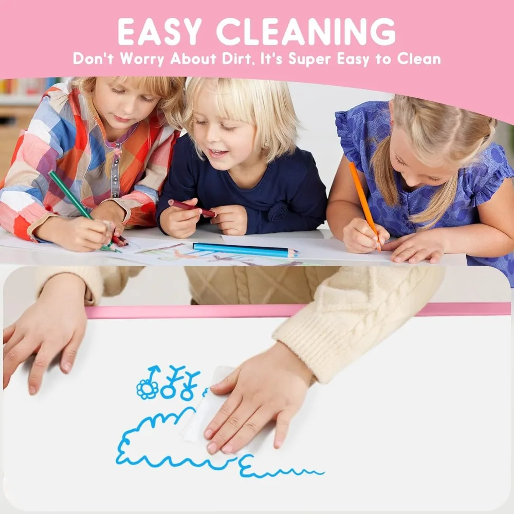 ชุดโต๊ะและเก้าอี้เด็กแบบปรับได้พร้อมที่นั่ง 6 ที่ โต๊ะศิลปะและงานฝีมือสำหรับเด็กอายุ 3-12 ปี ขาโต๊ะกันลื่น