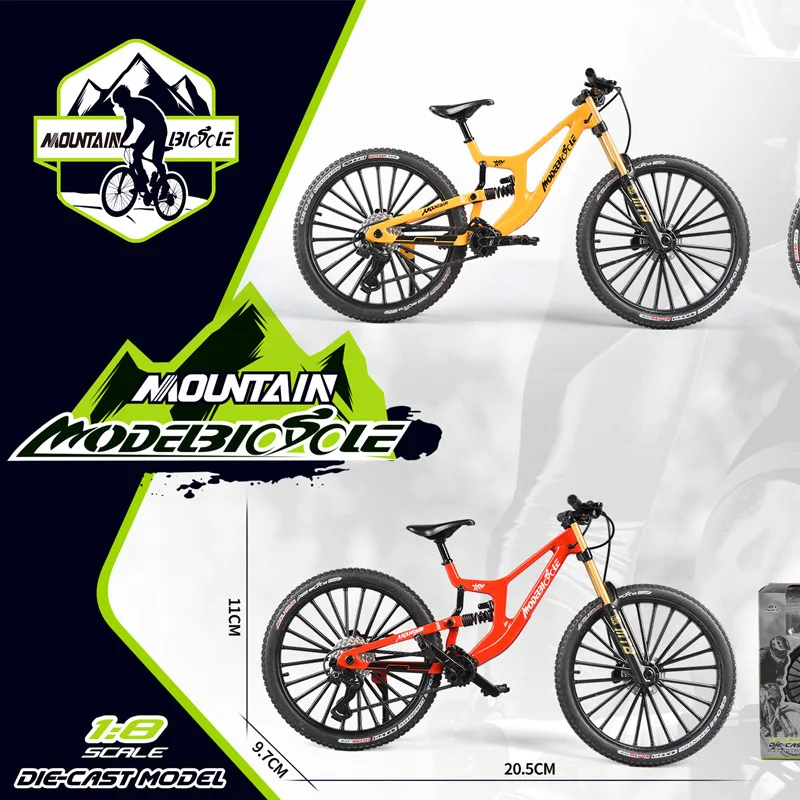 20 cm nowy model roweru ze stopu 1:8, symulacja roweru górskiego z miękkim zawieszeniem, przedni widelec rozsuwany z amortyzatorem, ozdobny.