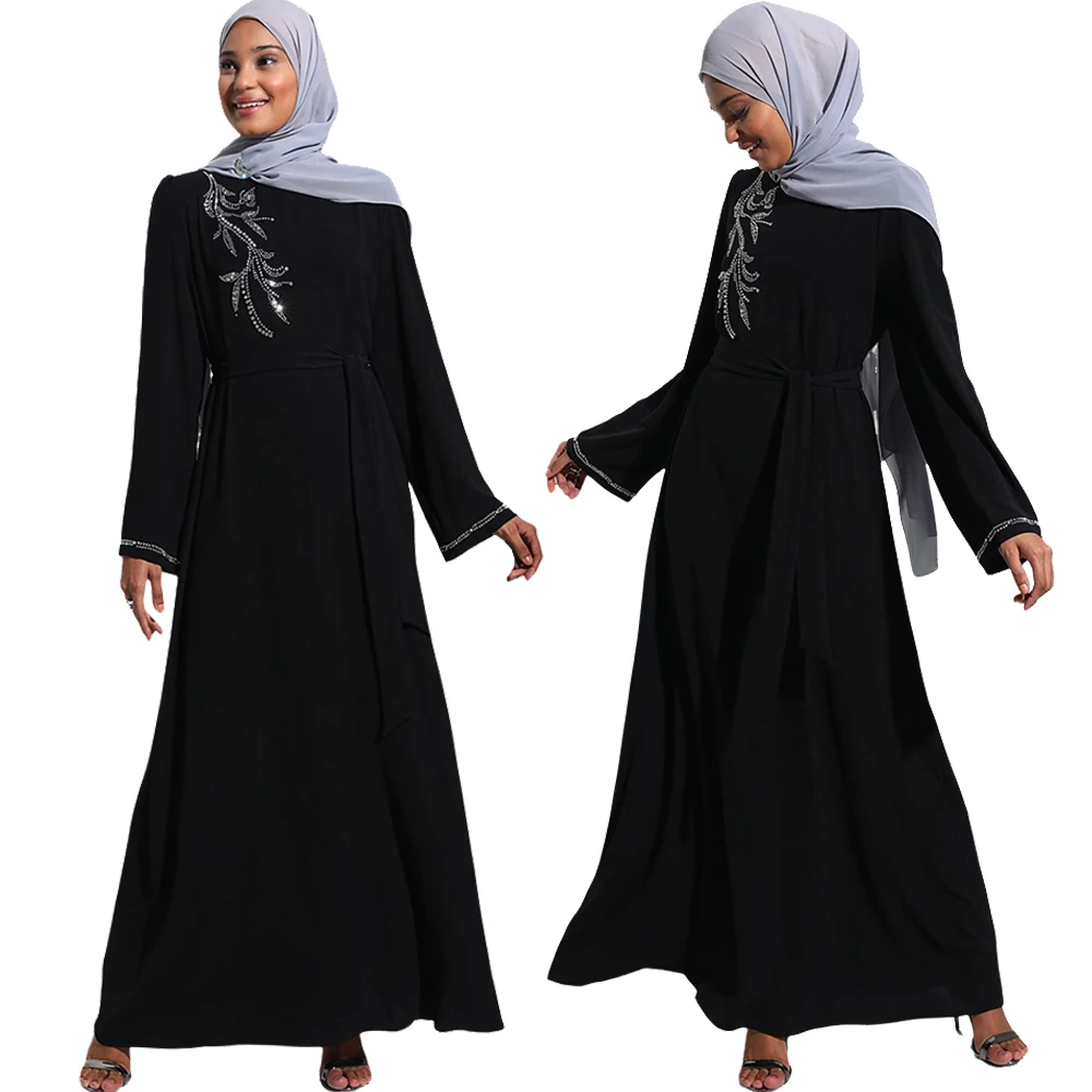 

Muslim Abaya Ethnic Style Islam Abaya Dress Solid Color Loose Casual Robe Femme Musulman for Middle East Arabia Diamonds Dress