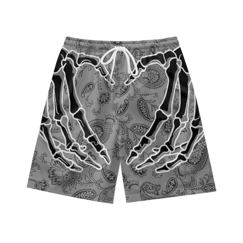 Bixin Finger Skeleton Creative Fashion Casual Personality Loose Trendy Summer Men's Sports Basketball Shorts Grey