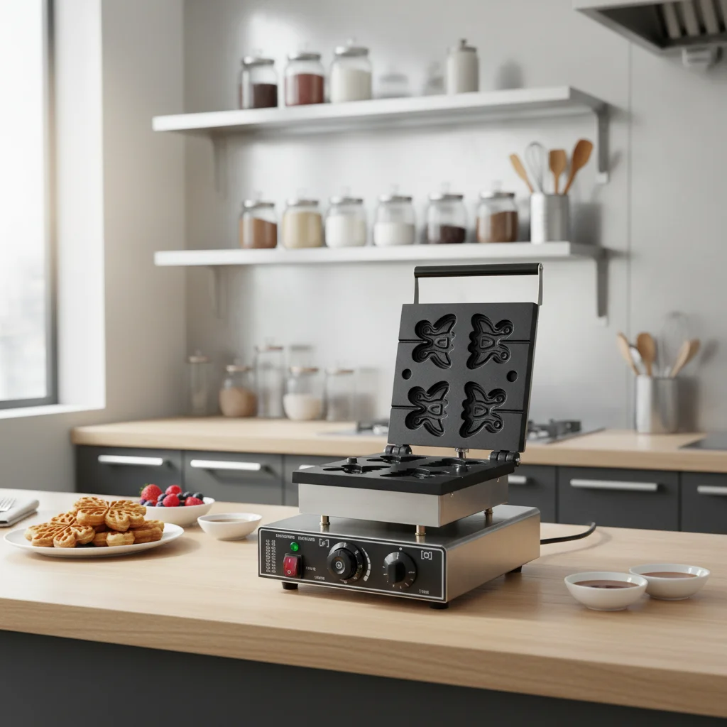 AK320 Butterfly-shaped 4-Piece Multi-Plate Commercial Waffle Maker with Non-Stick Coating Fast Heating for Milk Tea Shops