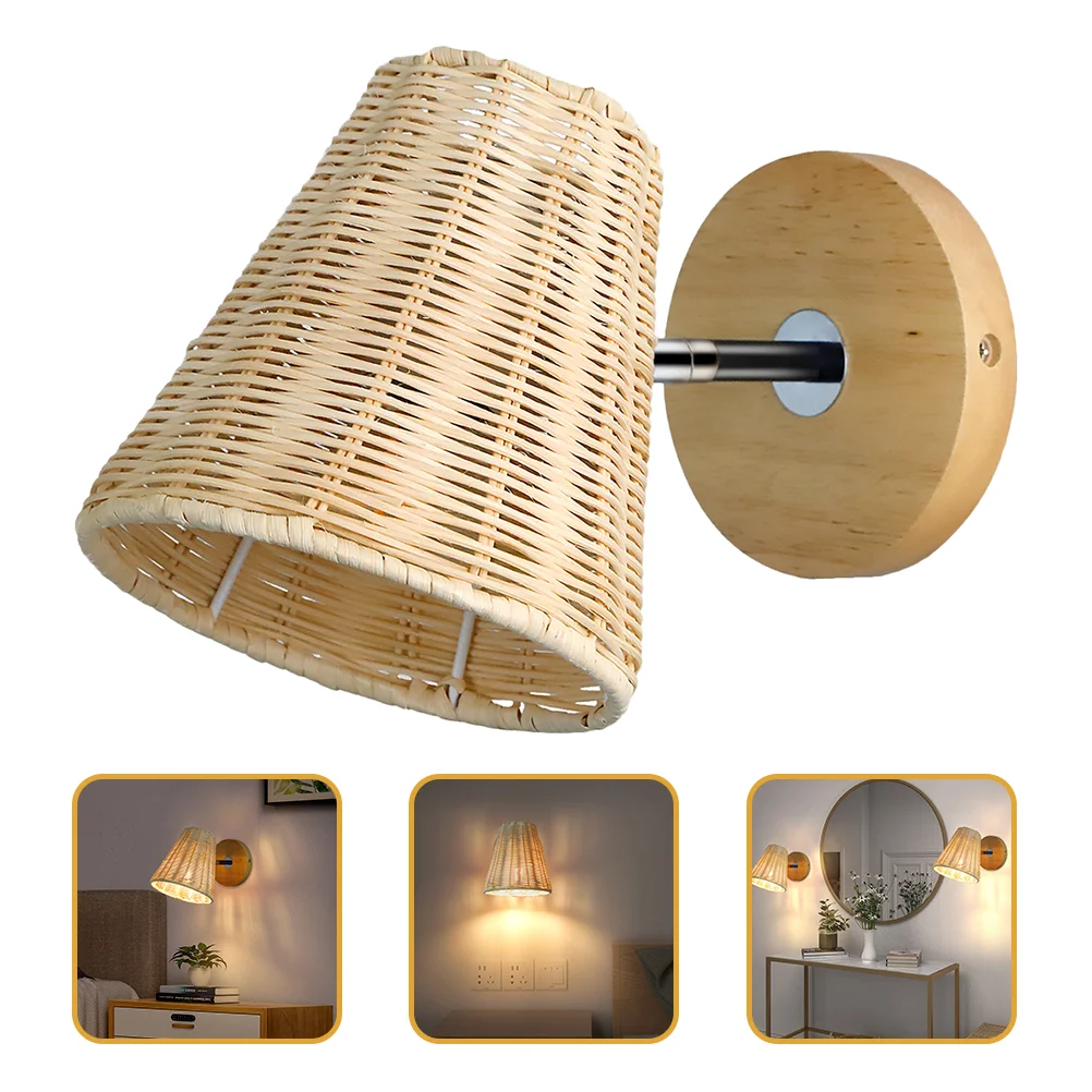 Sconce Lights Farmhouse Wall Lamp Rattan to Weave for Living Room Bedside Bedroom Metal