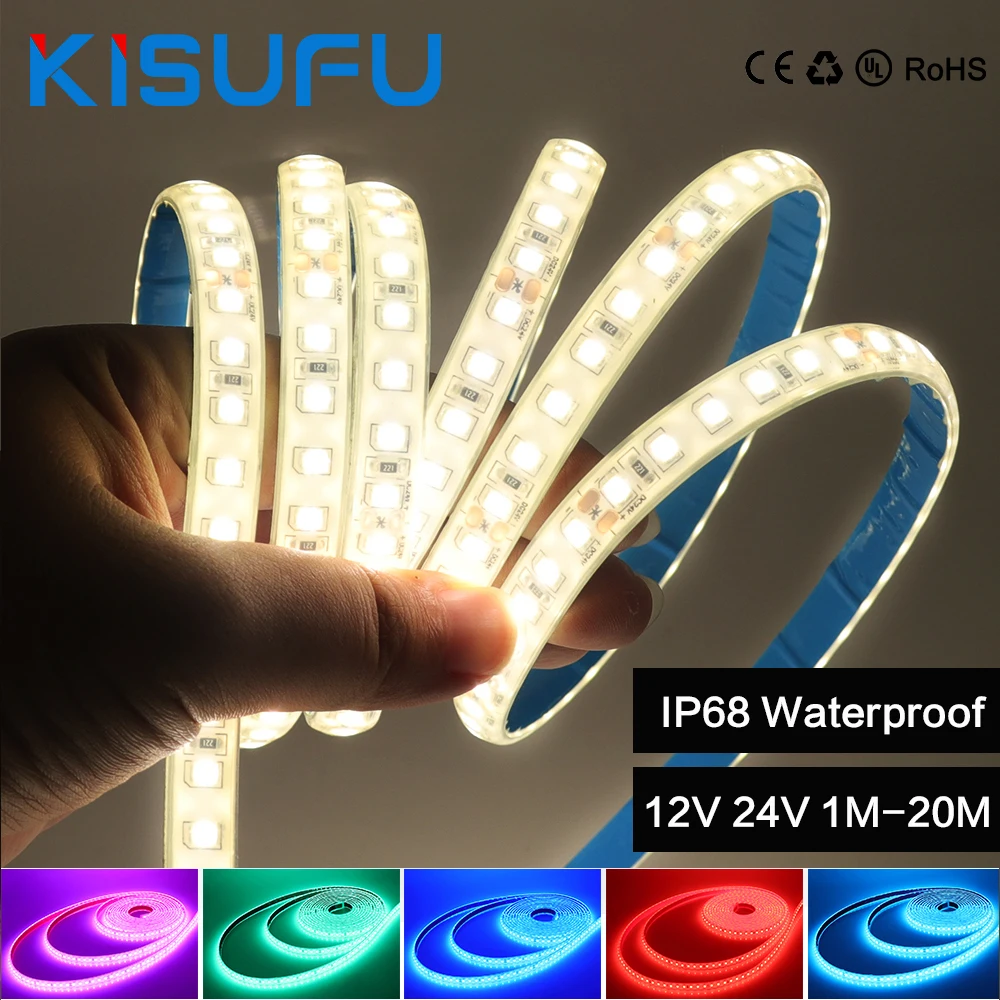 

IP68 Waterproof LED Strip Light 2835 24V 120LEDs/M Blue Warm White Pink Flexible Adhesive Diode Tape Swim Pool Home Decor 1M-20M