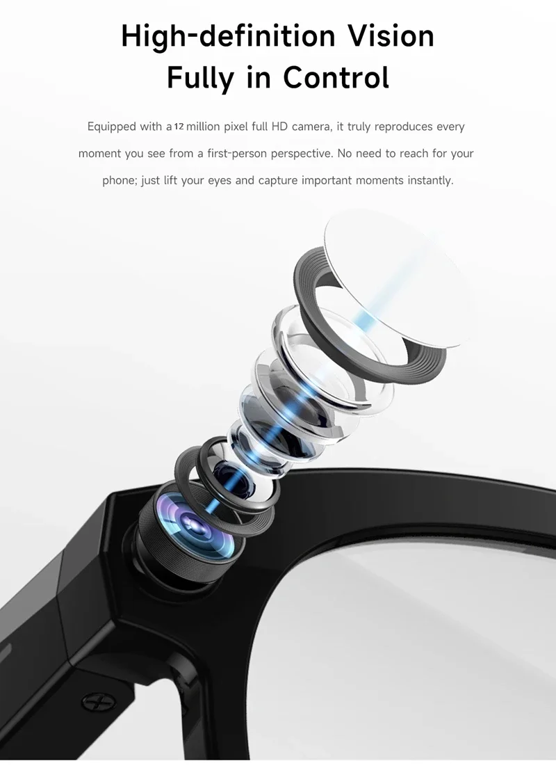 Xiaomi 8K HD AI Smart Camera Occhiali Occhiali per fotocamera di traduzione Chiamate Bluetooth multifunzionali Assistente vocale Lettore musicale