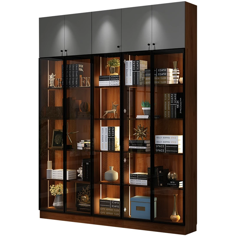 Bookcase Simple Modern Whole Wall Storage with Door Shelf Floor Study Bookcase