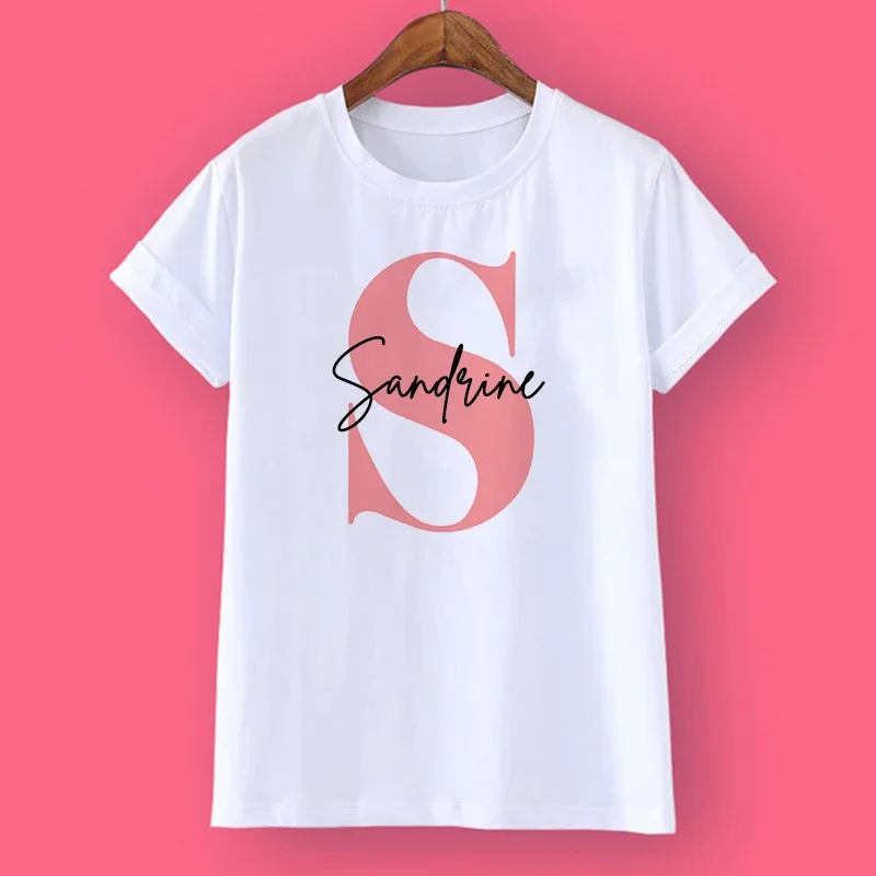 Personalised Initial Girls T-shirt Custom Baby Girl Name Clothes Summer Short Sleeve Tops Pink Letter Kids Tees Fashion Outfits