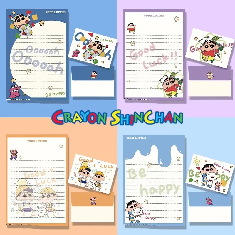 4pcs ชุด Crayon Shin-Chan ซองแผ่นจดหมายอะนิเมะ DIY งานแต่งงานวันเกิดการ์ดเชิญการเขียนเอกสารเครื่องเขียน