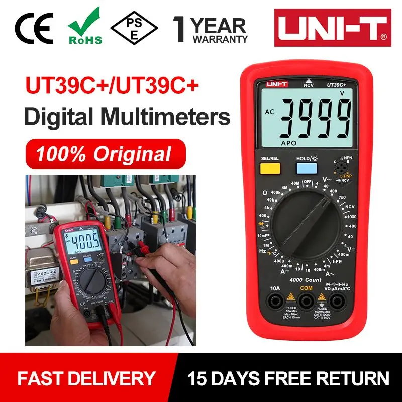 UNI-T UT39A+ UT39C+ Digital Multimeter AC/DC Voltage Tester Multi Meter Ohm Current Ammeter Detector Tool