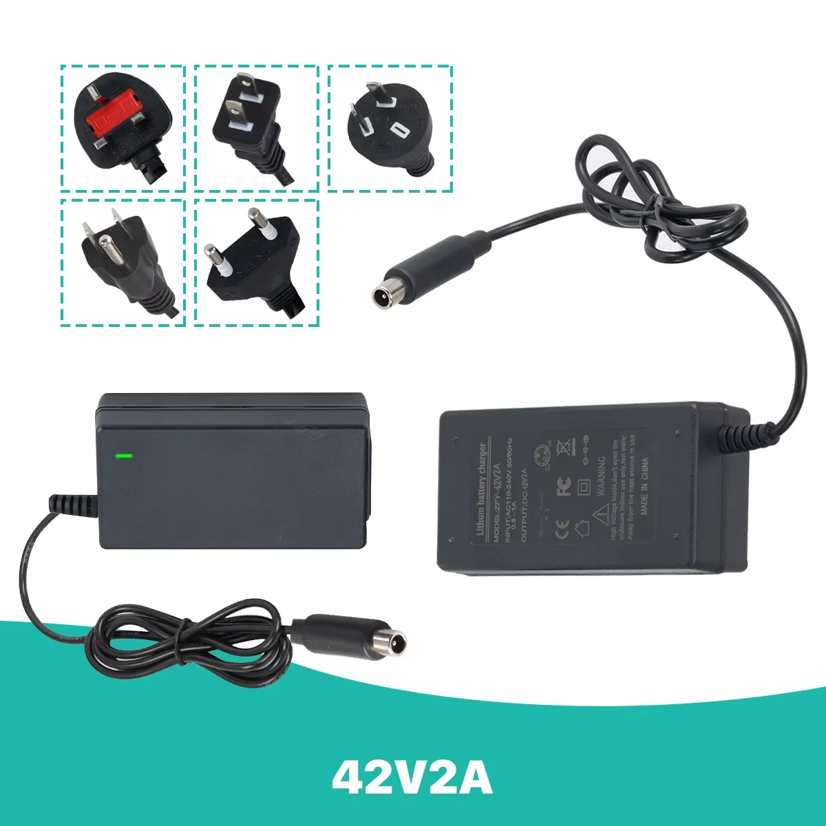 42V 2A Scooter Charger,AC 100-240V DC Power Adapter,5-Plug Lithium Battery Charger,Electric Scooter Replacement