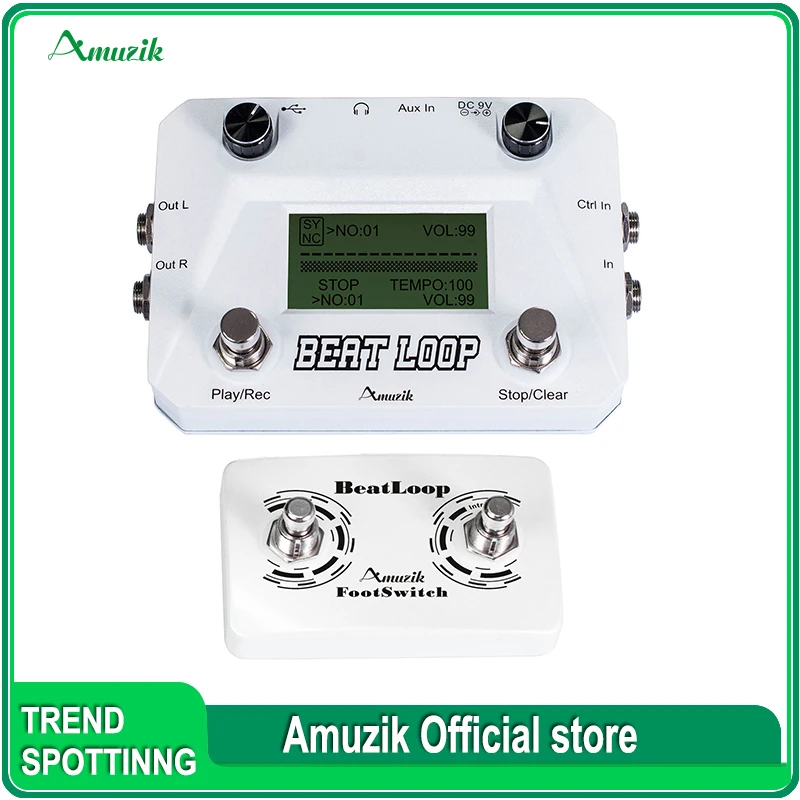 Amuzik-Guitar Beat Loop Pedals, Drum Looper Machine, 40 Drums Rhythm, 50min Recording Time Footwith Freely Included, LBL-01