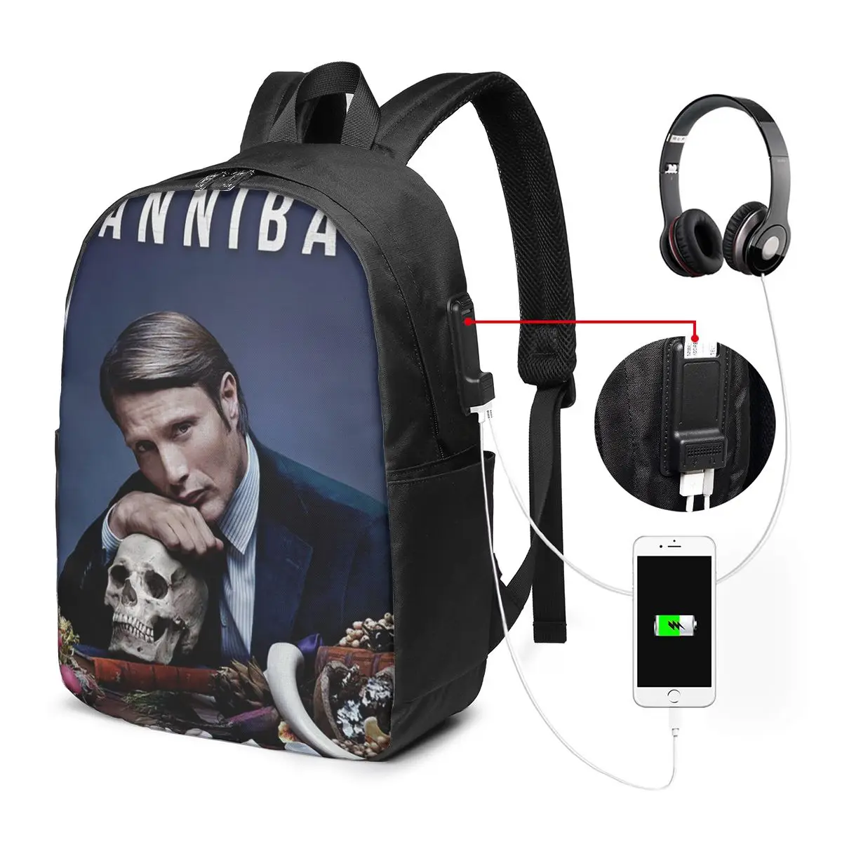 

Hannibal Mads Mikkelsen Horror Movie Merch Backpack Travel Notebook Bag Computer College Student School Bag Laptop Shoulder Bags