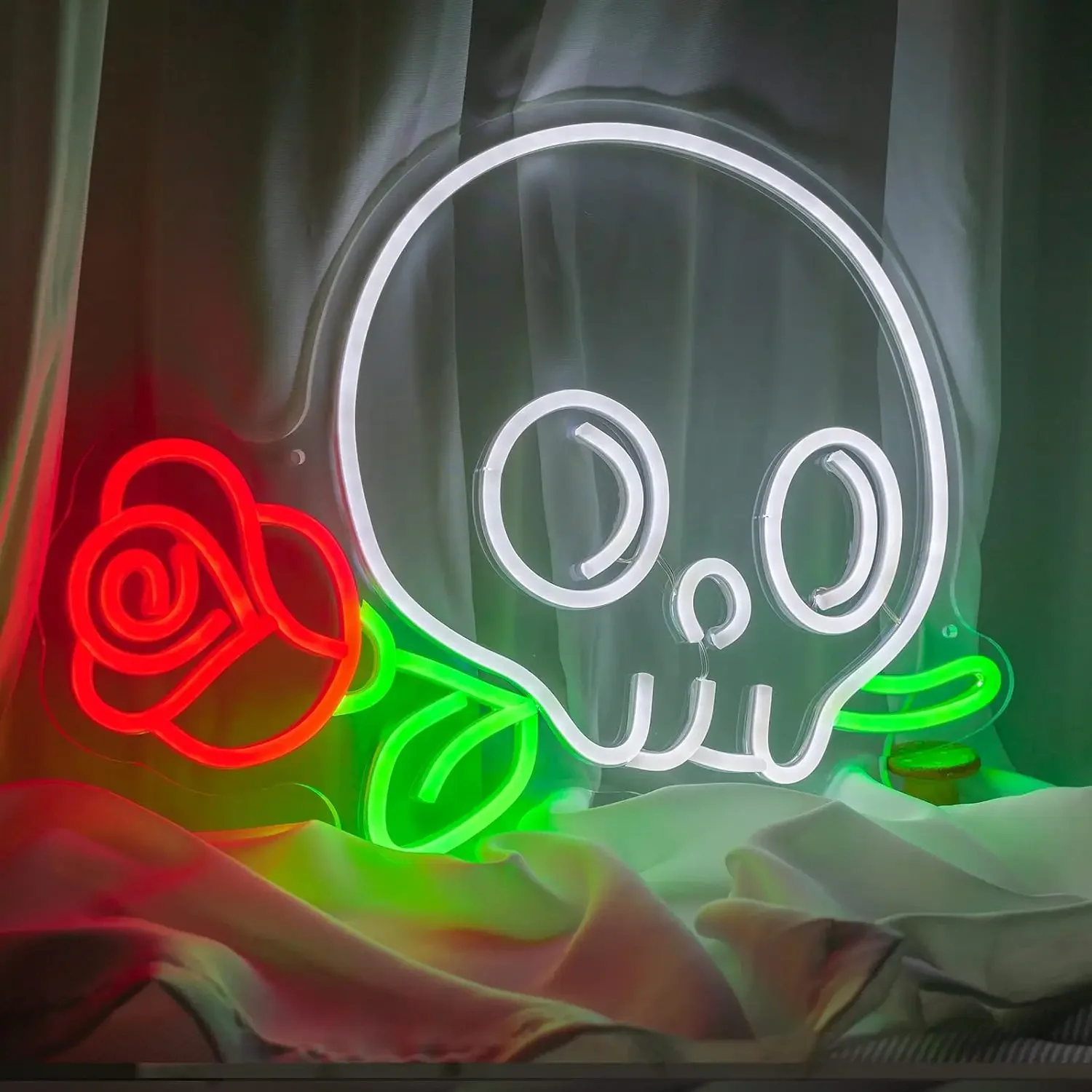 Skeleton Flower Led Neon Light Dimmable Sign USB Powered Aesthetics Neon Sign For Wall Room Flower Shop Decor Birthday Gift