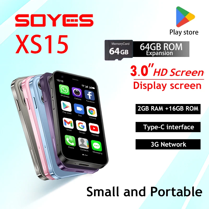 هاتف ذكي صغير SOYES XS15 مقاس 3.0 بوصة - نظام Android 3G Network ثنائي الشريحة 2 جيجابايت + 16 جيجابايت مع متجر Google Play - ألوان متعددة