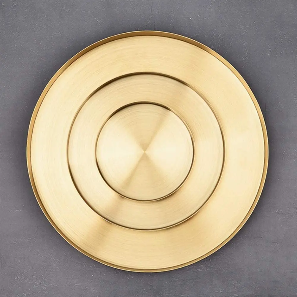 Round Gold Tray Metal Decorative Tray Makeup Tray Organizer for Vanity Bathroom Dress Matte Brass Finish 4.9 Inch