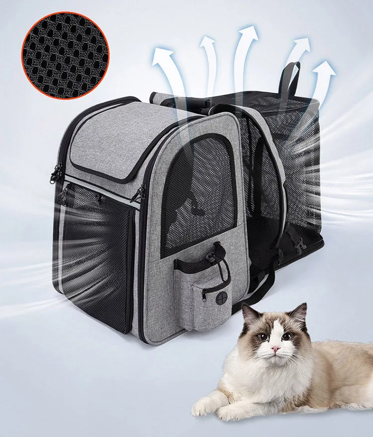 Pet Backpack Portable Breathable Outdoor Foldable Expandable Cat & Dog Backpack Large Capacity Oxford Cloth Cat Carrying Bag