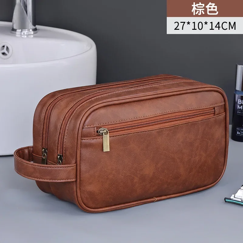 Bolsa de higiene masculina de couro pu, organizador de lavagem de viagem, kit dopp, resistente à água, bolsa de barbear para acessórios de higiene pessoal