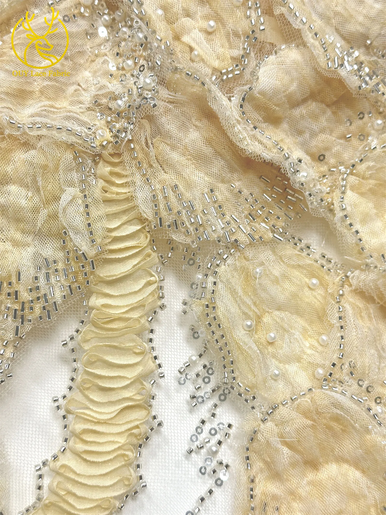 3D Mode Französisches Hochzeitskleid Mesh-Stickerei Pailletten Spitzenstoff Afrikanischer Nigerianischer Perlen-Spitzenstoff Brautkleid Partykleid – Detail 11