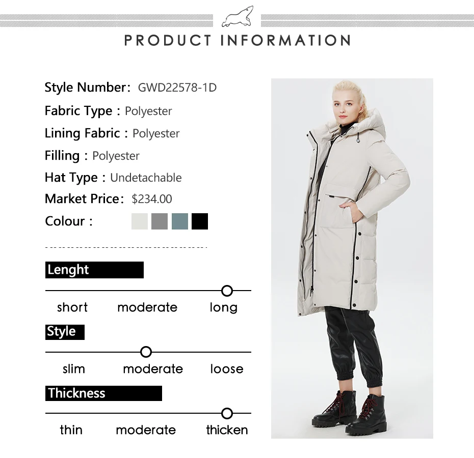 ICEbear 2023 Winter Women Jacket Long Cotton Big Pockets Ladies Coat Women's Thickened Warm Parka GWD22578-1D