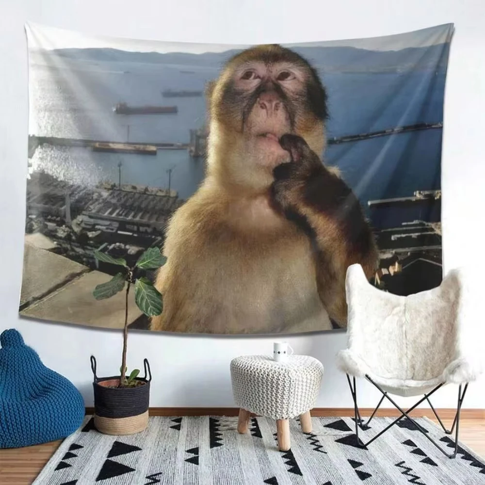 Trendiger Wandteppich mit kontemplativem Affenmotiv für Schlafzimmer und Wohnzimmer, einzigartiges Geschenk für Festivals und Geburtstage