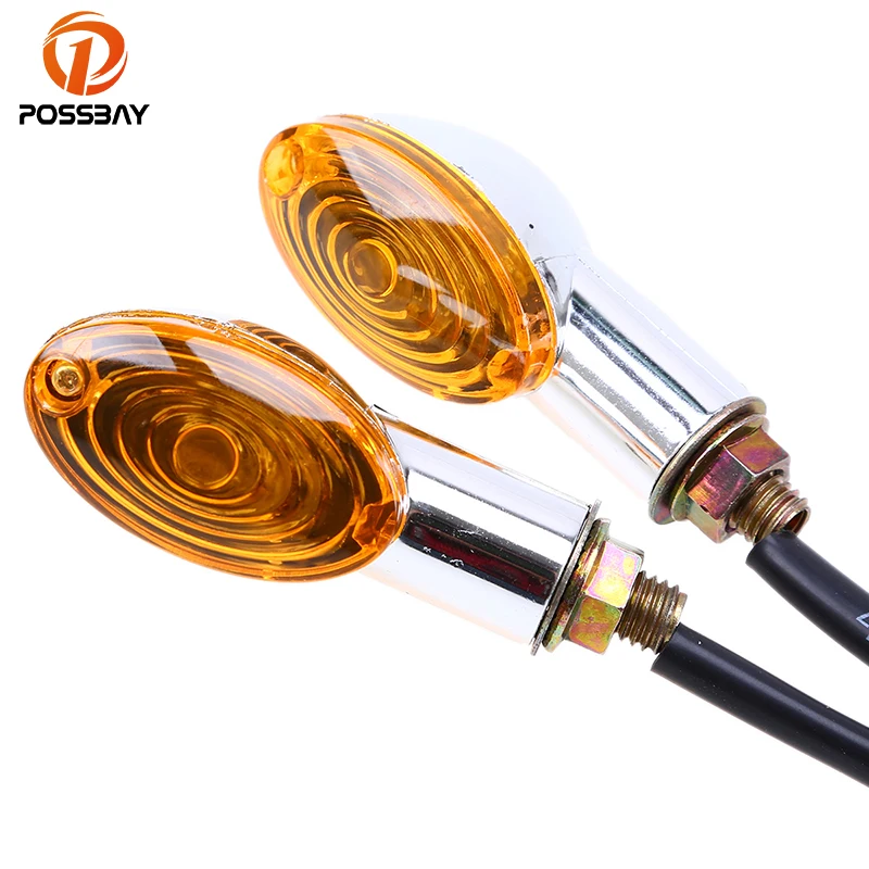 POSSBAY 1Pair Motorcycle Turn Signal Blinker Light Indicator Amber Lamp Universal for Honda Yamaha Suzuki Cafe Racer Motocicleta