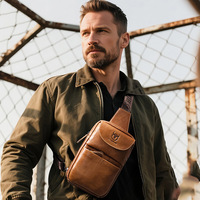 Shoulder Bag Men's Top Layer Cowhide Chest Bag Genuine Leather Shoulder Crossbody Fashion Trendy Chest Mini small size Men's Bag