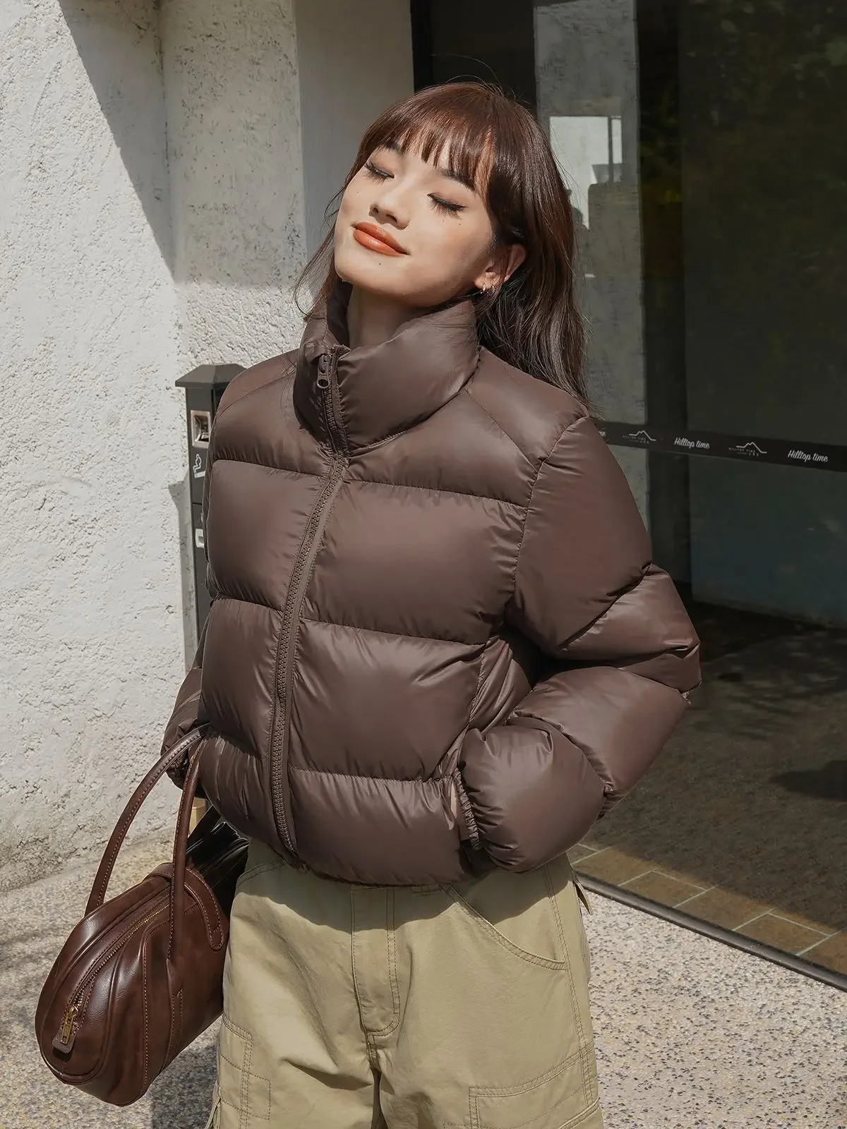 Vintage para baixo parkas curtas de algodão feminino, jaqueta acolchoada quente, casual feminina moda, casaco com gola alta, outono, inverno