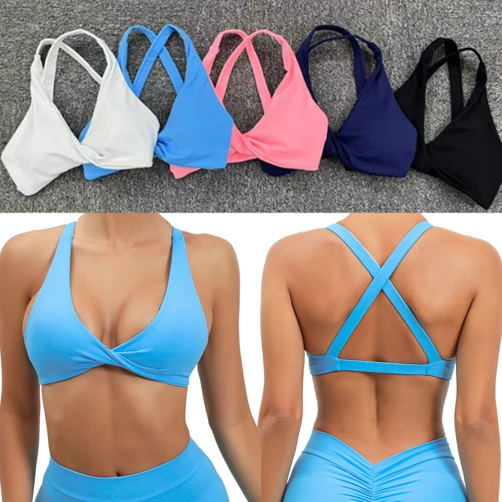 2 pezzi Pad Twist Reggiseno Crop Top Donna Palestra Yoga Set Sport Gym Scrunch V Back Leggings fitness Allenamento Pantalone Tute attive XP310