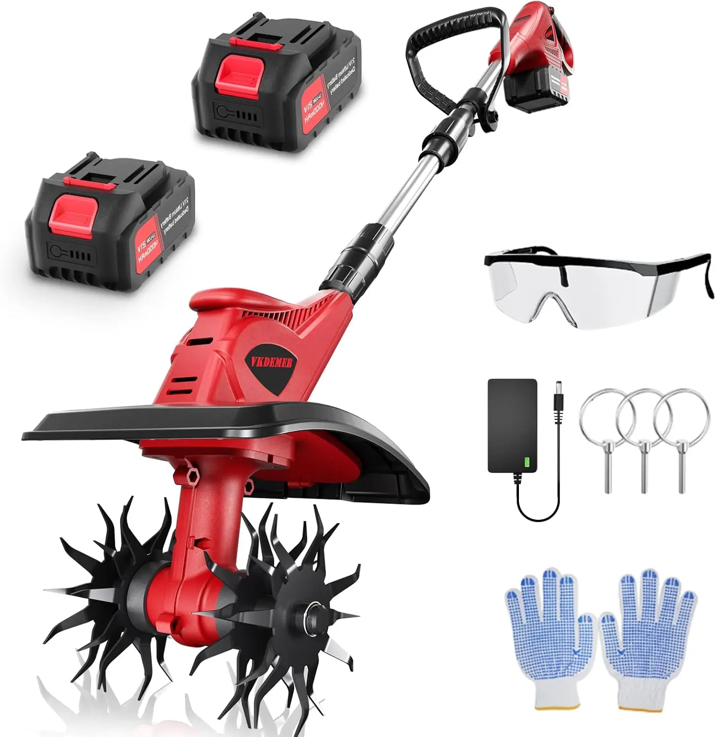 

Cordless Tiller Cultivator, 360RPM 9inch Wide Electric Garden Tiller,Total 8000mAh Battery Powered Mini Cultivator,48 Steel Tine