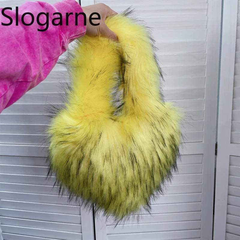 موضة رقيق حقائب اليد المرأة الفاخرة الفراء حقائب الفتيات فو الفراء حقيبة كتف لطيف فروي الحب الشتاء الفراء حقيبة محفظة مصمم جديد